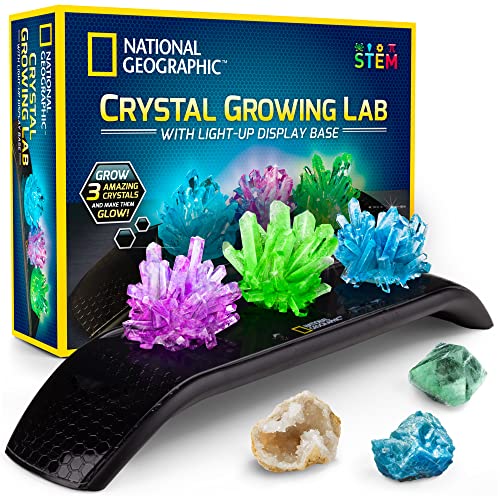 NATIONAL GEOGRAPHIC Crystal Growing Kit - 3 Vibrant Colored Crystals to Grow with Light-Up Display Stand, Science Toy for Girls and Boys Ages 8-12, Includes Gems, Cool STEM Gift (Amazon Exclusive)