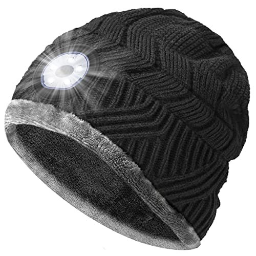LED Beanie Hat with Light - Stocking Stuffers Gifts for Men Women Flashlight Beanie with Headlamp Winter Cap for Running Hunting Camping, Rechargeable Hat with Headlight Christmas Gifts for Dad Kids
