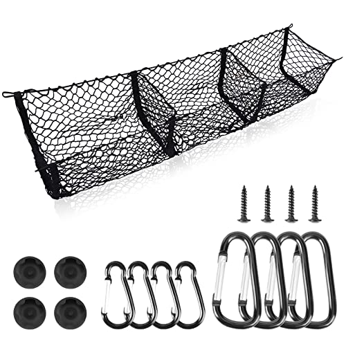 Upgrade Cargo Net Trunk Bed Organizer for Ford/Dodge/GMC/Chevy Silverado/Toyota/Nissan/Honda/Lincoln and Pickup Truck, 59' Longer Mesh Storage Net Heavy Duty Cargo Net with 3 Detachable Pocket