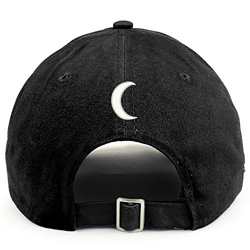 Trendy Apparel Shop Crescent Moon (Back) Embroidered 100% Cotton Dad Hat - Black