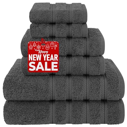 American Soft Linen Luxury 6 Piece Towel Set, 2 Bath Towels 2 Hand Towels 2 Washcloths, 100% Turkish Cotton Towels for Bathroom, Gray Towel Sets