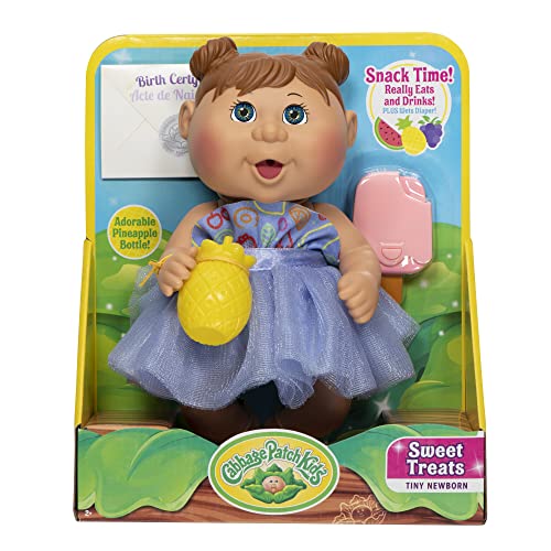 Cabbage Patch Kids Deluxe 9-Inch Tiny Newborn Doll - Drink & Wet, Pink Popsicle, Pineapple Bottle, Removable Diaper