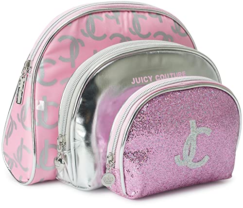 Juicy Couture Women's Toiletries Kit Set - Mixed Trio Travel Makeup and Cosmetics Large Bag, Clutch, Coin Purse, Size One Size, Pink Sparkle