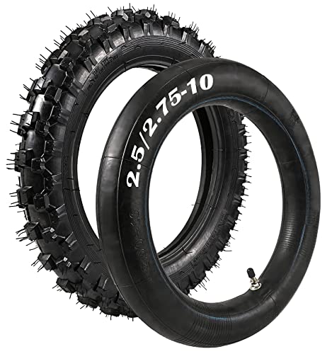 2.5-10 Dirt Bike Tire, 2.5-10' Off-Road Tire and Inner Tube Set, 2.50/2.75-10 Dirt Bike Replacement Inner Tubes, Compatible with Honda XR50/CRF50, Suzuki JR50/DRZ70, and Yamaha PW50