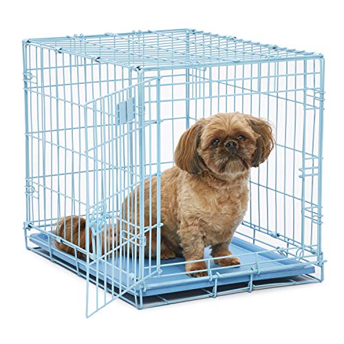 MidWest Homes for Pets Single Door iCrate 24' Blue Folding Metal Dog Crate w/ Divider Panel, Floor Protecting 'Roller' Feet & Leak Proof Plastic Tray; 24L x 18W x 19H Inches, Small Dog Breed