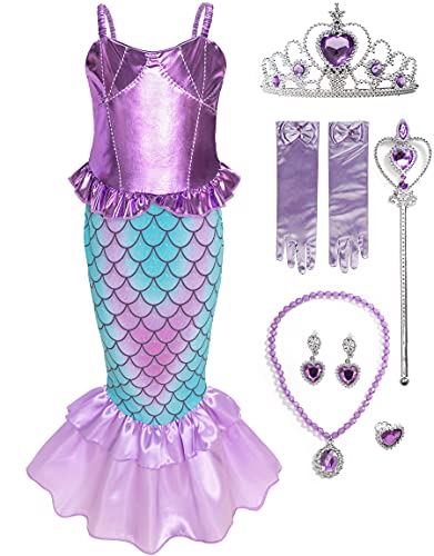 Funna Girls Mermaid Costume Princess Dress Up with Accessories Purple, 4T
