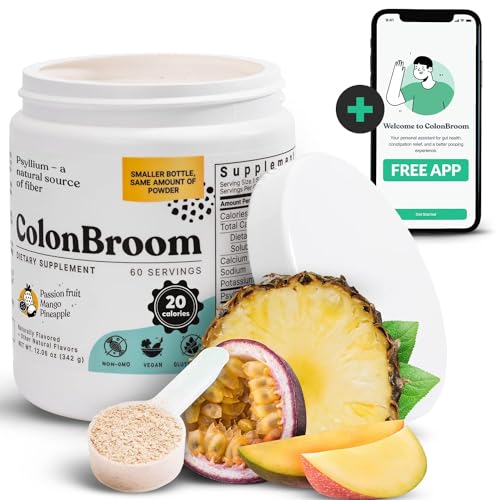ColonBroom Psyllium Husk Powder Colon Cleanser (Tropical Fruits) - Vegan, Gluten Free Fiber Supplement - Colon Broom Safe Colon Cleanse for Bloating Relief & Gut Health (60 Servings)