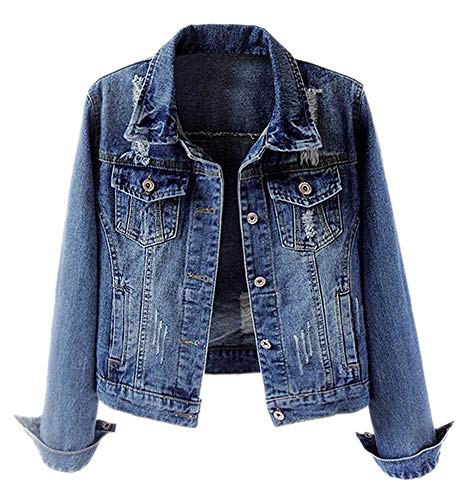 Kedera Denim Jacket for Women 2023 Distressed Jean Jackets Button Up Vintage Western Trucker Jacket with Pockets