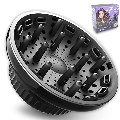 LIGOLIG Hair Difuser Attachment Universal Diffuser Hair Dryer for 1.4-inch to 2.4- inch Blow Dryer, Hair Diffuser for Curly Hair and Natural Wavy Hair (Black)