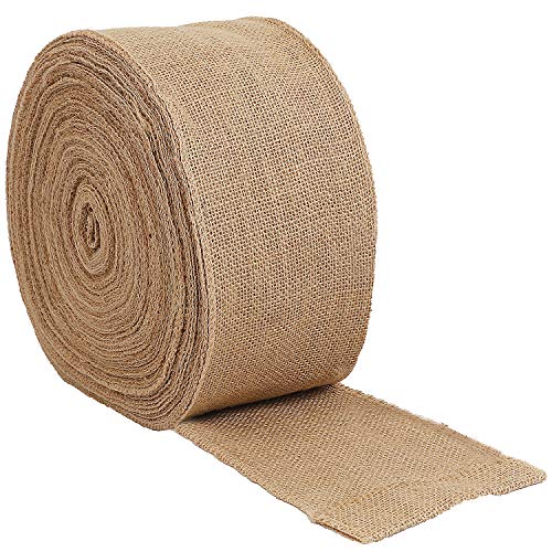 KINJOEK 6 Inch Wide 54 Yards Burlap Ribbon, Natural Jute Fabric Ribbon Crafts Ribbon for Christmas Wedding Gifts Burlap Fabric DIY Ribbon for Decoration