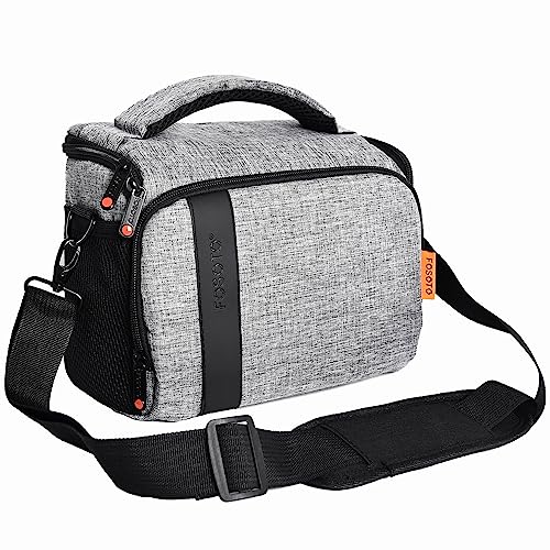 FOSOTO Compact SLR/DSLR Stylish Camera Bag Case Compatible for Nikon P900 B500 D3500 D5600 D7500, Canon EOS T6 T7i T5 4000D 80D, Sony A73 Mirrorless Camera Shoulder Case Waterproof Rain Cover (Gray)