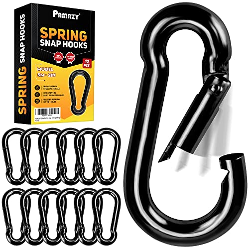 PAMAZY 12Pcs 2In Spring Snap Hooks, Carabiner Clip, Heavy Duty Rope Connector, Quick Link Carabiners Spring Snap Hooks for Indoor and Outdoor Activity, Camping, Climbing, Fishing, Hiking