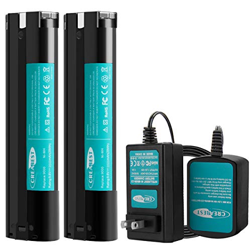 Creabest New 2Packs 3500mAh Ni-MH Battery Compatible with Makita 9.6V Battery 9000 9001 9002 9033 9600 96003 193890-9 192696-2 632007-4 and Include One Ni-MH/Ni-CD1.2V-18V Battery Charger