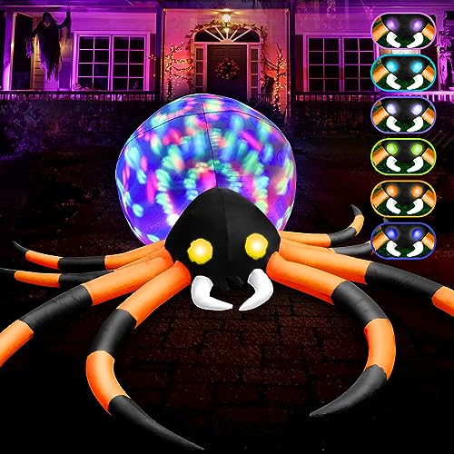 zukakii 12Ft Halloween Inflatables Spider with 7-Colors Changing LED Lights, Halloween Decorations Outdoor Spider with Rotating Lights & Glowing Eyes, Large Creepy Spider Props for Yard Garden Decor