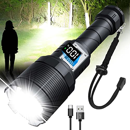 Rechargeable Flashlights MAX 200000 High Lumens,Super Bright 30W LED Flashlight,High Powered Brightest Flashlight for Emergencies/Camping Gear,Zoomable,Waterproof,5 Modes,USB Handheld Flash Light