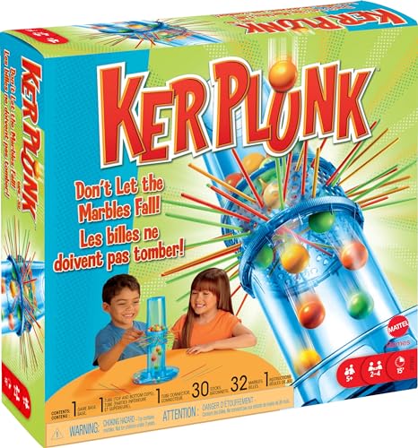 Mattel Games Kerplunk Kids Game, Family Game for Kids & Adults with Simple Rules, Don'T Let the Marbles Fall for 2-4 Players