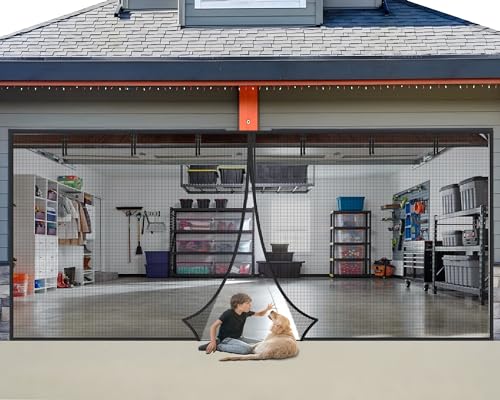VIOMORL 16x7FT Garage Screen Door Mesh Magnetic Garage Door Screen Magnetic Closure Upgraded Sturdy PET(Greater Than Fiberglass and Polyester) Garage Screen Doors for 2 Car Garage Pull Down-192x84IN