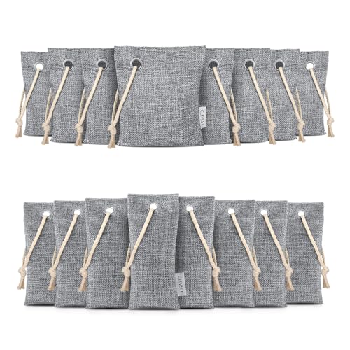 CLEVAST 16 Pack Bamboo Charcoal Air Purifying Bags(8x100g, 8x50g) Activated Natural Home Odor Absorber, Deodorizer and Moisture Eliminator, Purifier for Closet, Shoe, Car Air freshener, Pet Safe