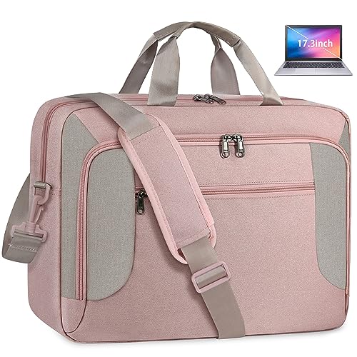 Laptop Bag 17.3 Inch Laptop Briefcase Large Waterproof Laptop Case for Men Women Business Office Work Computer Bag 17 Inch Adjustable Shoulder Messenger Bag, Pink
