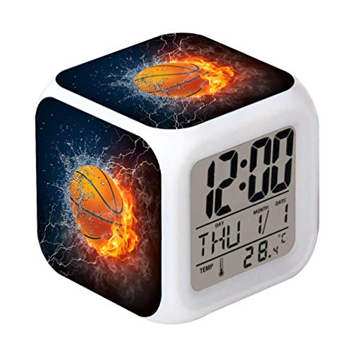 Cointone Led Alarm Clock Basketball Fire Design Creative Desk Table Clock Glowing Electronic Colorful Digital Alarm Clock for Unisex Adults Kids Toy Birthday Present