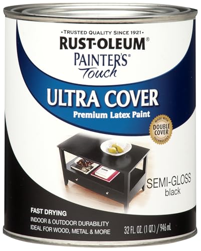 Rust-Oleum 1974502 Painter's Touch Latex Paint, Quart, Semi-Gloss Black 32 Fl Oz (Pack of 1)