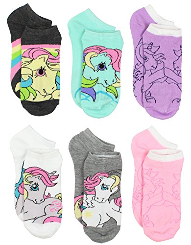 Hasbro My Little Pony Girls Womens 6 pack Socks (Shoe: 6-12 (Sock: 10-13), Grey/Multi Queen)
