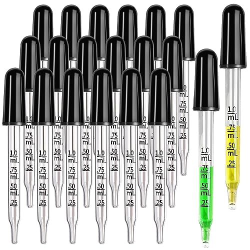 Teenitor 20Pack Eye Dropper 1mL, Droppers for Oils, Medicine Dropper Glass Dropper, Straight-Tip Eye Dropper Pipette Dropper for Oils, Ear Dropper Eye Droppers for Medicine Feeding Lab Plant