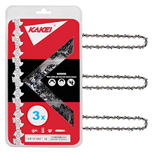KAKEI 16 Inch Chainsaw Chain 3/8' LP Pitch, 050' Gauge, 56 Drive Links Fits Craftsman, Poulan, Ryobi, Echo, Greenworks and More- S56 (3 Chains)
