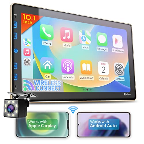 Double Din Car Stereo - Corehan 10 inch Touchscreen Car Radio Bluetooth Multimedia Player with Backup Camera Compatible with Wireless Carplay, Wireless Android Auto, Mirror Link