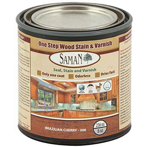 SamaN Interior One Step Wood Seal, Stain and Varnish – Oil Based Odorless Dye - Protection for Furniture and Fine Wood (Brazilian Cherry SAM-306, 8 oz)