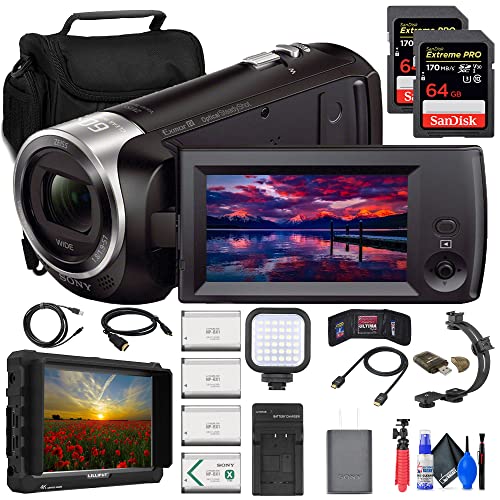 Sony HDR-CX405 HD Handycam (HDRCX405/B) + 4K Monitor + 2 x 64GB Memory Card + Bag + 3 x NP-BX1 Battery + Card Reader + LED Light + HDMI Cable + Charger + Flex Tripod + Grip + More