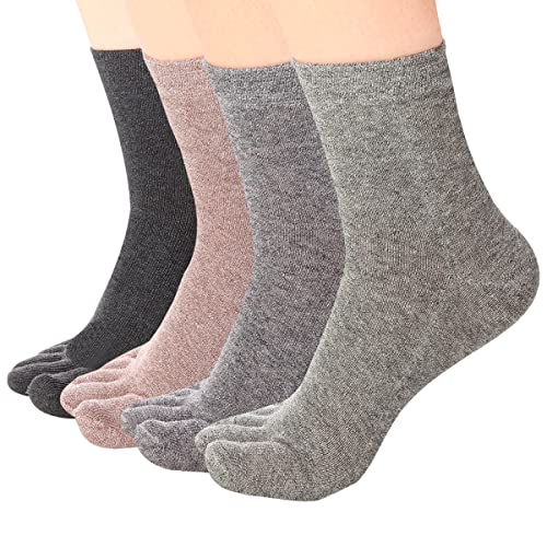 Meaiguo Women's Toe socks Cotton Crew Five Finger Socks For Running Athletic 4 Pack(ABW2)