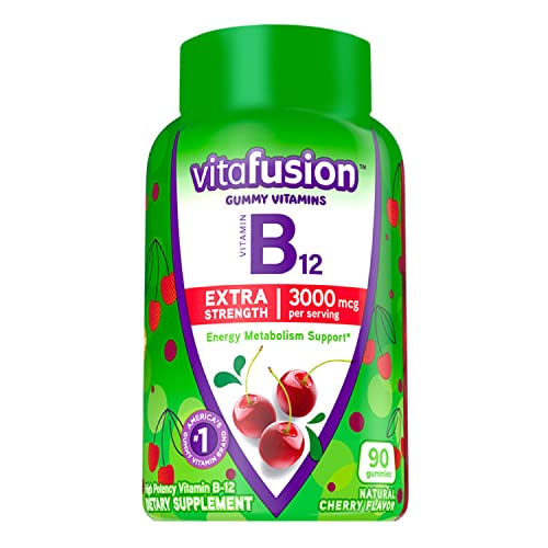 Vitafusion Extra Strength Vitamin B12 Gummy Vitamins for Energy Metabolism Support and Nervous System Health Support, Cherry Flavored, America’s Number 1 Brand, 45 Day Supply, 90 Count
