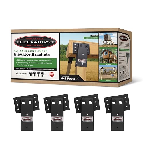 Elevators 4x4 Elevator Brackets, Double Angled Construction-Grade Steel, Ideal for Hunting Stands, Tree Houses, Decks, and More, 4-Pack