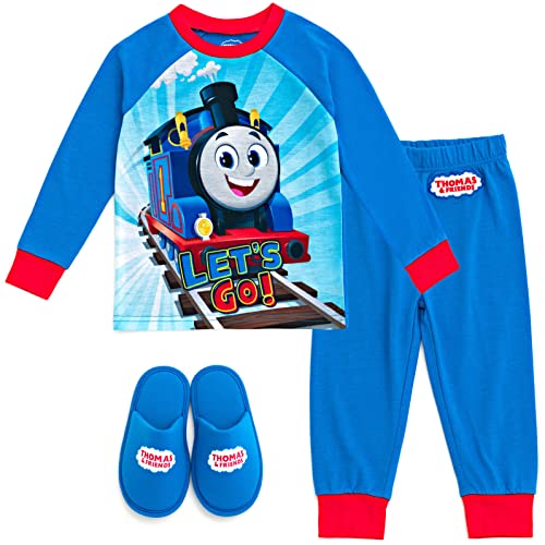 Thomas & Friends Thomas the Train Toddler Boys Pajama Shirt Pants and Slippers 3 Piece Blue 5T