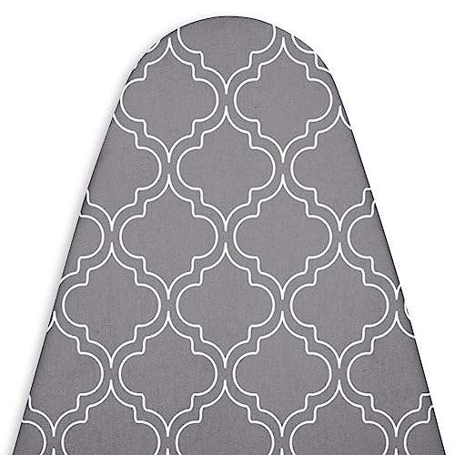 Encasa Ironing Board Covers (18 x 49 inch) Drawstring Tightening with Thick 3 mm Felt Padding, Easy Fit, Scorch Resistant, Printed - Grey Tiles