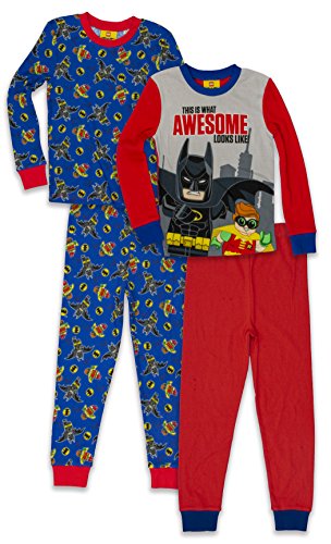 LEGO Batman Big Boys' Pajama, 4 Piece, 2 Sets Sleeve, Long Pant, Blue Red, 6