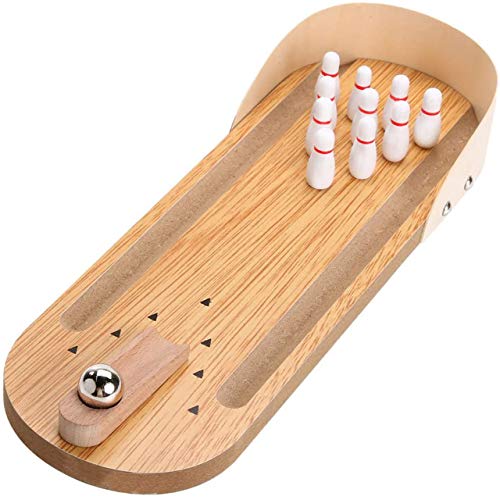 Table Top Mini Bowling Game Set-Tabletop Wooden Board Mini Arcade Desktop Tiny Bowling Shooting Alley Office Desk Stress Relief Gadgets Small Finger Toys Fun Gag Gifts for MenWomen Kids Teens Boys