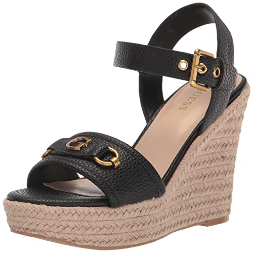 GUESS Women's HISLEY Wedge Sandal, Black, 9
