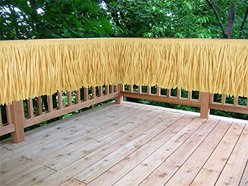 VH 1969 Hawaiian Luau Grass Raffia Fringe Banner Table Skirt for Tropical Birthday Party Tiki Bar, Tent,Chair Skirt,Deck Skirt,Garland Graduation Summer Beach Decorations, Brown, 143 (W)x12 (H)