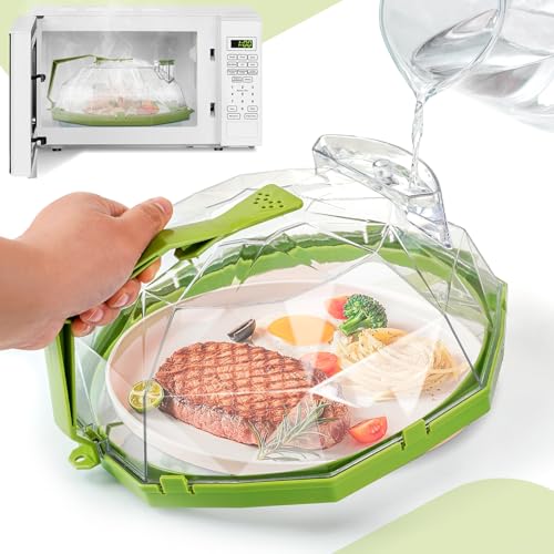 Microwave Splatter Cover for Food, Upgraded Version 10 Inch Microwave Splatter Cover with Water Steamer and Handle Kitchen Gadgets Plate Covers and Accessories Diamond Surface Appearance BPA-Free