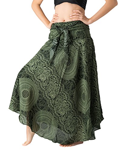 B BANGKOK PANTS Women's Boho Maxi Skirt Bohemian Print (Blossom Green, One Size)