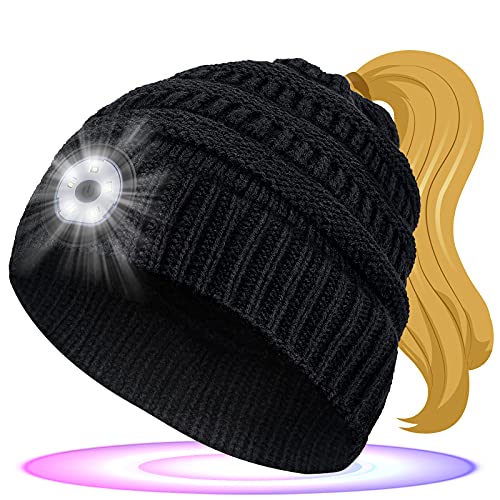 EastPin LED Beanie Hat with Light Gifts - Women Men Gifts Christmas Stocking Stuffers 5 LED Headlamp Cap Winter Running Hunting Fishing Camping USB Rechargeable Flashlight Kint Hat Headlight Beanie