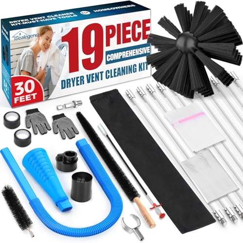 Sealegend 19-Piece Dryer Vent Cleaner Kit Omnidirectional Include 30Feet Dryer Vent Brush Blue Dryer Vacuum Attachment Lint Brush Vacuum&Dryer Adapter