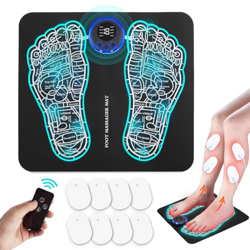 EMS Foot Massager Mat for Neuropathy-Improve Circulation, Muscle Relaxation, Pain Plantar Relief,Back & Leg Foot Massage with Remote Control, 8 Body Pads