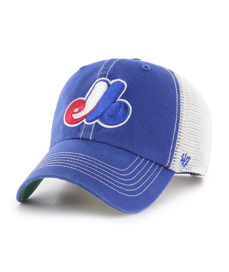 '47 Montreal Expos Mens Womens Cooperstown Trawler Clean Up Adjustable Strapback Royal Blue Hat with Team Color Vintage Logo