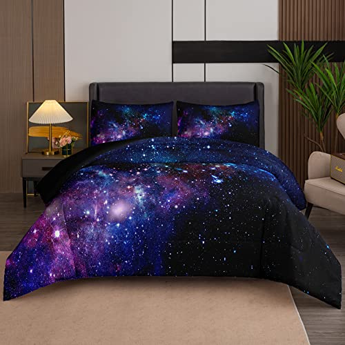 Tailor Shop Galaxy Comforter Set Universe Outer Space Blue and Purple Starry Sky Night Pattern Bedding Set for Girls Boys Kids Twin Size with 1 Comforter 1 Pillowcase…
