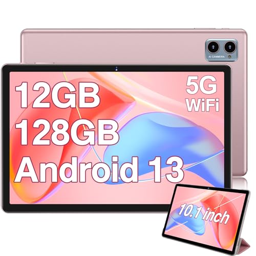 Oangcc Tablet Android 13 Tablets 10 Inch with 12GB RAM +128GB ROM +1TB Expanded Octa-Core 2.0GHz, 5G Wi-Fi GMS Certified GPS, 8 MP Camera Tableta (Rose Gold/Pink)