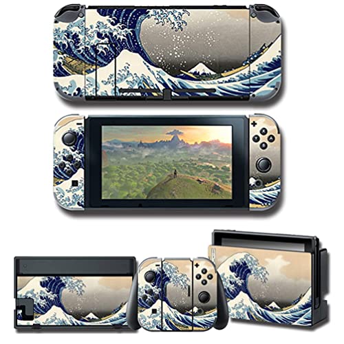 TANOKAY Skin Cover Decals Vinyl for Nintendo Switch, Great Wave of Kanagawa Katsushika Hokusai Protector Wrap Full Set Protective Faceplate Stickers
