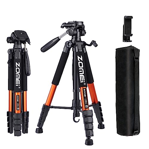 ZOMEI Tripod 74” Camera Tripod, Aluminum Professional Heavy Duty Camera Tripod Stand, Tripod for Camera DSLR SLR with Carry Bag, Compatible with iPhone, Projector, Webcam, Spotting Scopes（Orange）
